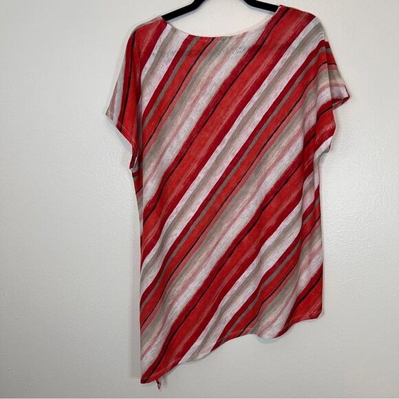 Chicos Women's Orange Red Striped Short Sleeve Asymmetrical Top Size 3 (XL 16) - Picture 5 of 7